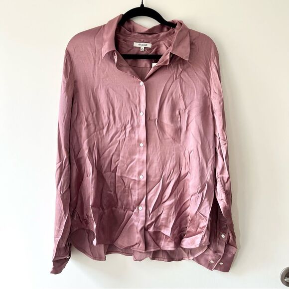NWT Madewell Darted Button Up Long Sleeve Shirt in Satin - Picture 4 of 8